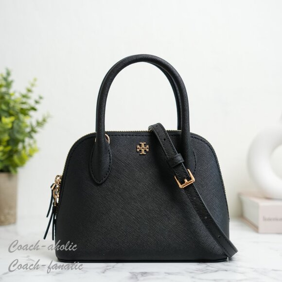NWT Tory Burch Emerson Mini Dome Satchel Crossbody in Black 159531 - Picture 1 of 9